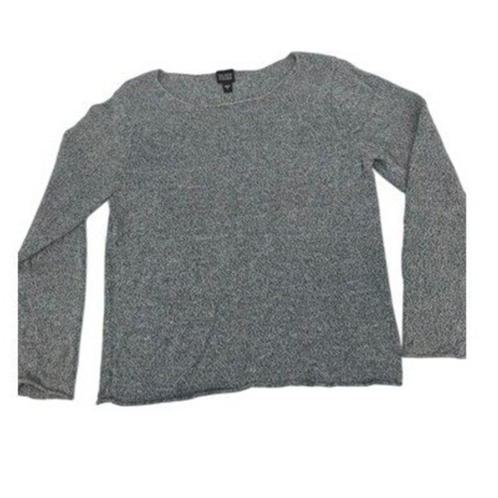 Eileen Fisher Linen Sweater Womens L Grey Marled Knit Boat Neck Rolled Edge